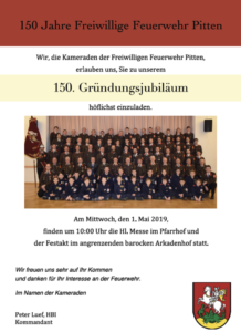 150 Jahre Freiwillige Feuerwehr am 01.05.2019 150 Jahre Freiwillige Feuerwehr am 01.05.2019